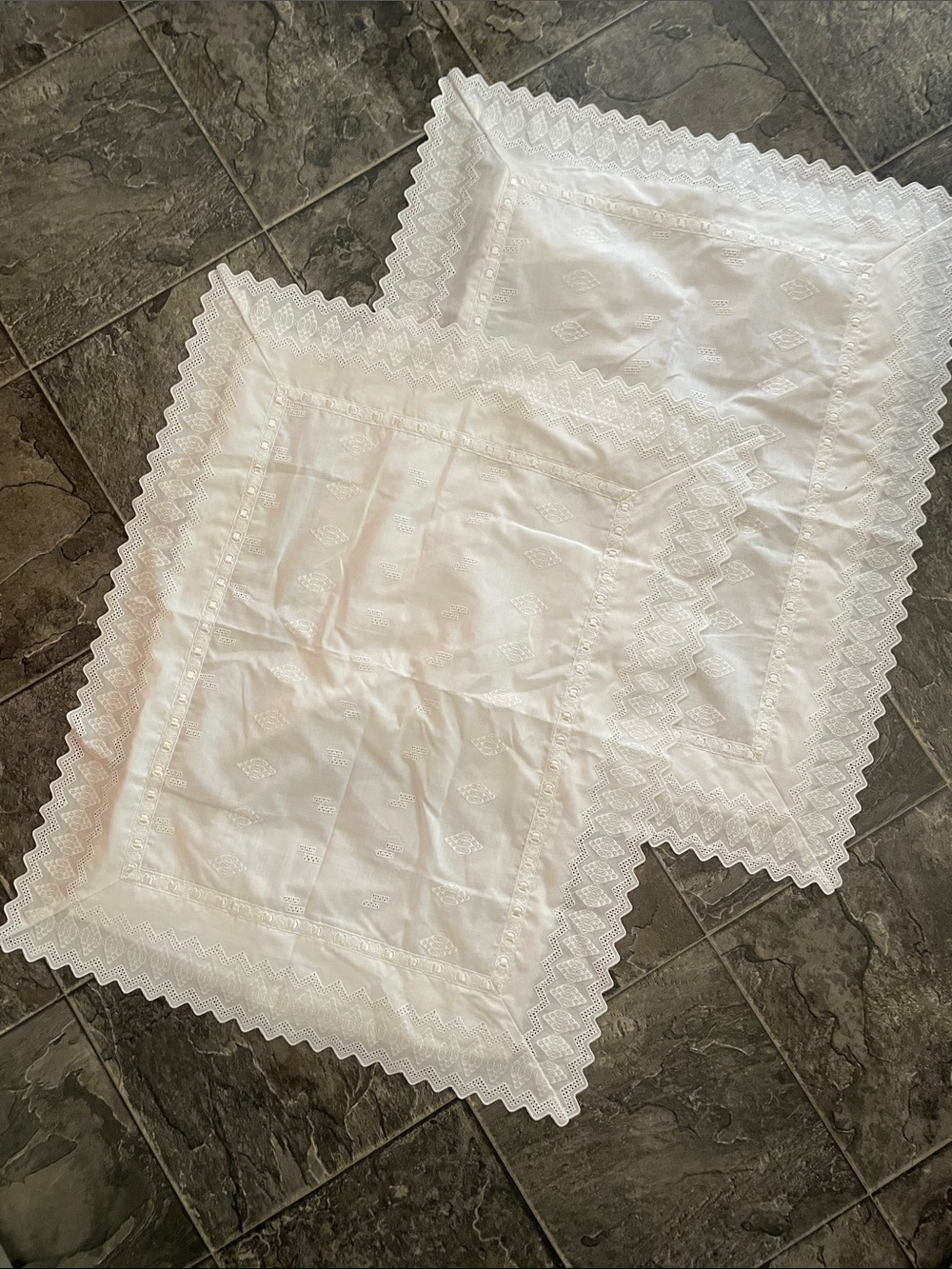 TORFEACO Vintage Pair of Elegant White Lace Eyelet Ribbon Classic Pillow Shams